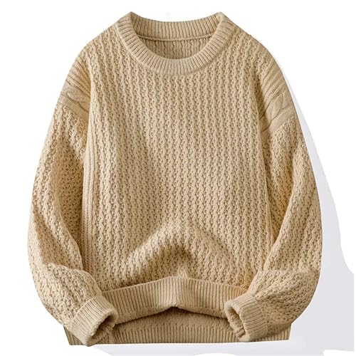 Men's Retro Lazy Round Neck Large Size Sweater Fashion Comfortable Fisherman Cable Knit Pullover3