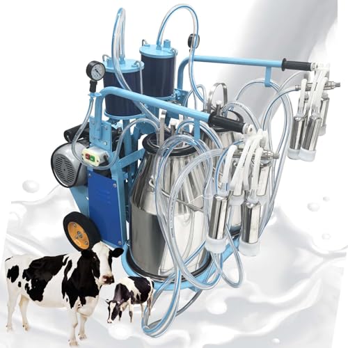 BREVELTION 50L Electric Milking Machine, Portable Cows Piston Milker, 1440 RPM Suction Pump with Double 304 Stainless Steel Buckets Farm Supply 20-24 Cows/H