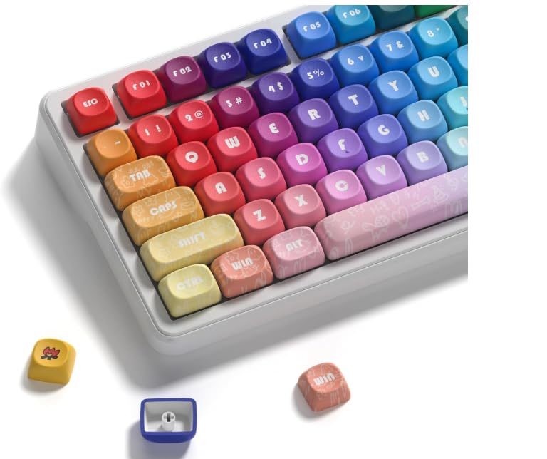キーキャップ 131キー Womier 可愛いPBTキーキャップ、レインボーグミベアキーキャップセット MOAプロファイル、昇華印刷キーボードキーキャップ 60％、65％、75％、80％、96％、100％レイアウトのMXスイッチ対応 メカニカルキーボード用