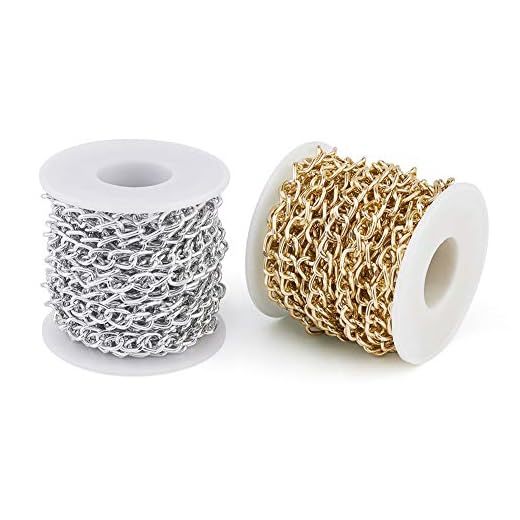 Pandahall 32.8 Feet Aluminium Curb Chains Twisted Links 10x6.5x1.8mm Golden Plated Cross Cable Chains with Spool for Bracelet Necklace Jewelry Making (10x6.5x1.8mm-Gold & Silver)