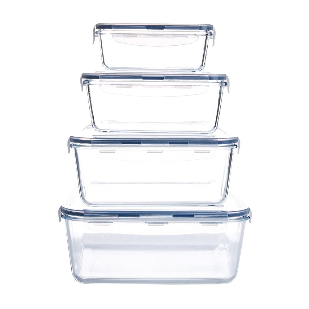 Vorratsdosen-Set aus gehärtetem Glas, rechteckig, mit verschließbarem Deckel, Gemüse oder Obst, zum Backen von Kuchen und anderen leckeren Lebensmitteln (rechteckig)
