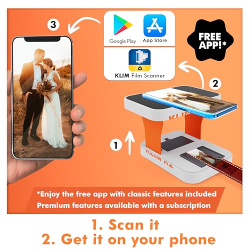 Image of KLIM K2 Mobile Film Scanner 35mm - Free APP - Positive & Negative Converter, Slide & Photo Digitizer, 35mm Color Developing Kit Essential - Top Choice for Preserving Old Photos - Orange & Grey