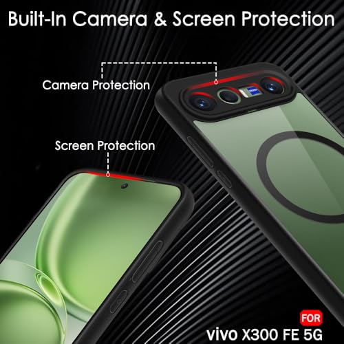 Image of TheGiftKart Hybrid Shockproof Back Cover Case for Vivo X300 FE 5G Compatible with MagSafe | Camera Protection Module | HHard Back Cover Case (PC & TPU, Transparent Clear Back, Black Sides)