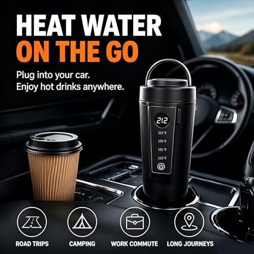 Image of 12V /24V Car Kettle, Portable Kettle for Hot Water, 316 Stainless Steel Premium Liner,Smart Multi-speed Temperature Control for Truck Driver OTR, Road Trips, RV(BLACK)