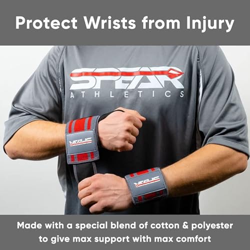 Spear Athletics Gym Wrist Wraps For Weightlifting (2 Pack) Secure Thumb Loop | Bench Press | Olympic Powerlifting | Strength & Cross Training | Bodybuilding | 18” One Size Fits All For Men & Women #TOP6