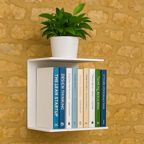 Image of Go Hooked Heavy Duty Metal Wall Mounted Book Shelves for Study Room, Living Room and Bedrooms (3 Pcs) (White)