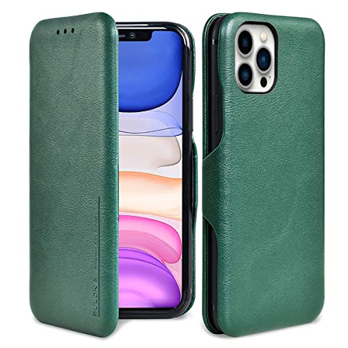Image of PULOKA iPhone 13 Pro Max PU Leather Flip Back Cover PU Leather Wallet Back Case with Card Slot and Kickstand Function Compatible with AppleiPhone 13 Pro Max - Green
