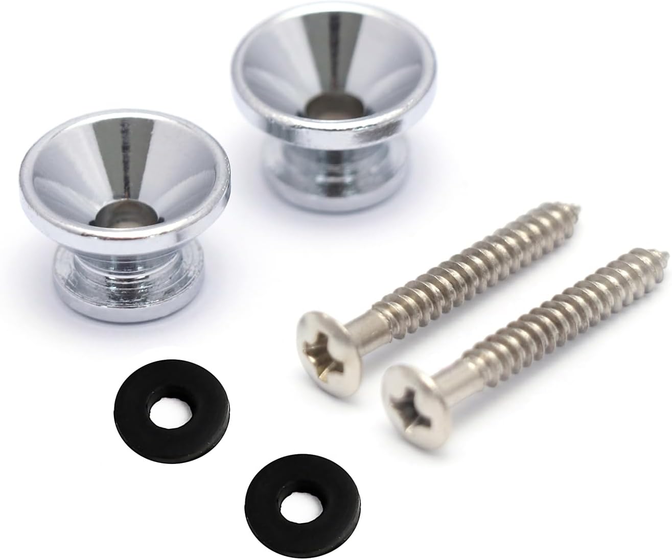 Metallor Guitar Strap Buttons Metal Guitar Strap Locks End Pins with Mounting Screws for Folk Acoustic Electric Guitar or Bass Ukulele Set of 2Pcs Bell Style. (Chrome)