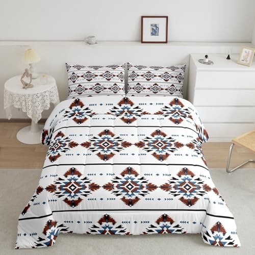 Image of Feelyou Boho Comforter Set Toddler Size Aztec Bedding Set for Kids Boys Girls Bohemian Style Duvet Quilt Modern Bedroom Decor Microfiber 2 Pcs with 1 Pillow Cases
