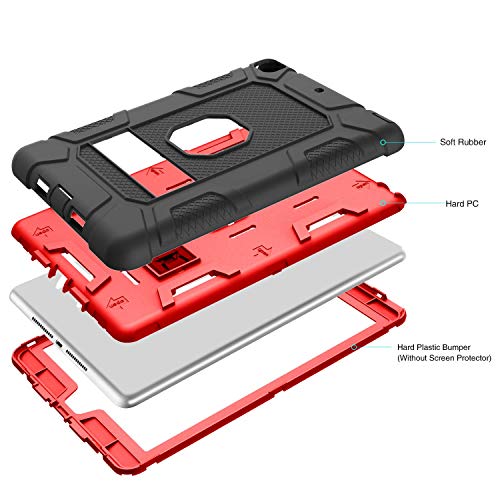 Ipad 6Th Generation Case, Ipad 5Th Gen Case, Bentoben 3 In 1 Heavy Duty Hybrid Soft Silicone Hard Plastic Cover With Kickstand Rugged Shockproof Protective Case For Ipad 2018/2017, Black & Red #TOP2