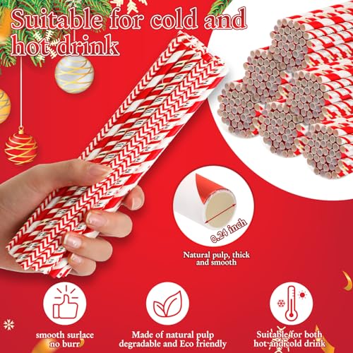 50 pitillos de papel navideños rojo y blanco Hushee miniatura 4