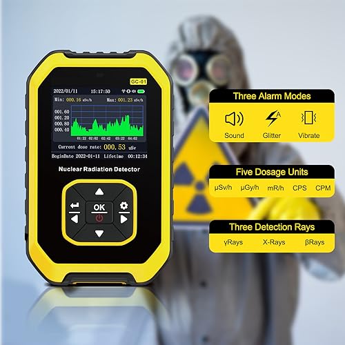 Image of Nuclear Radiation Detector Geiger Counter Radiation Dosimeter Portable Beta Gamma X-ray Rechargeable Radiation Meter with LCD Display, 5 Dosage Units Switched for Household, Industry