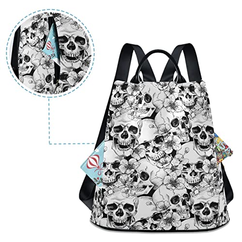 Image of Fustylead Backpack Purse for Women Fashion Ladies Shoulder Bags Large Travel Bag (Skulls and Cherry Flowers)
