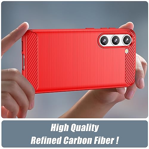 SCL Case for Samsung Galaxy S23 - Anti-Slip Brushed Texture with Carbon Fiber Design, Shockproof Protective Soft TPU Cover for Samsung S23 - Red by SCL - Image 2
