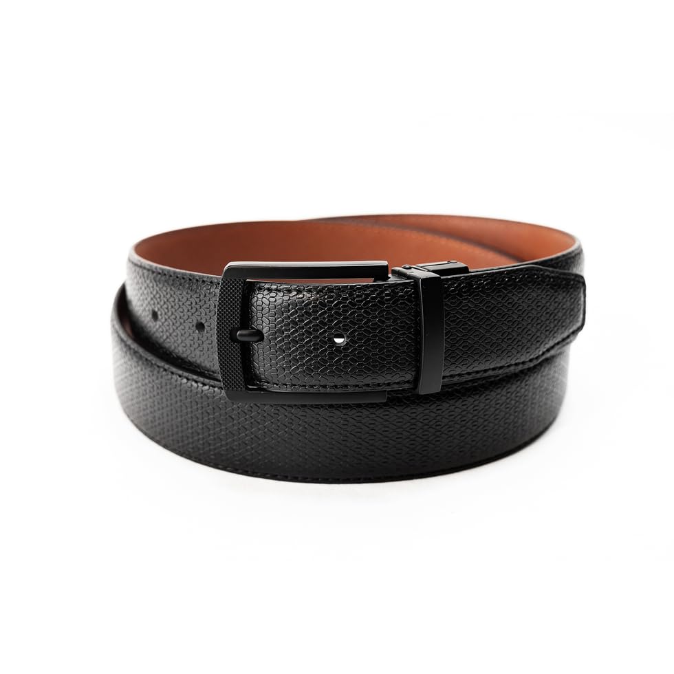 Men's Reversible Leather Belt for Dress Casual Jeans with Rotating Buckle - One Strap Reverse for 2 Sides2
