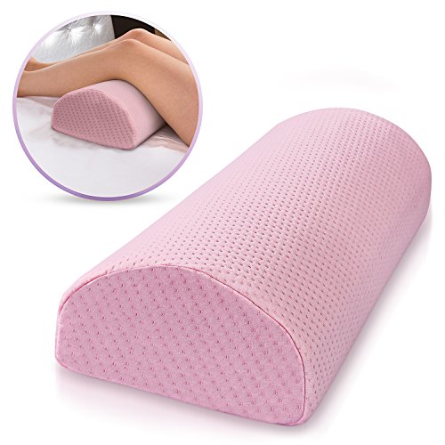 Half Moon Pillow Bolster - Pain Relief Memory Foam Cushion with Removable, Washable Cotton Cover – Reduced Stress on Spine, Effective Support for Side and Back Sleepers etc. (Light Pink)