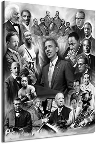 LZIMU African American Men Canvas Wall Art Barack Obama Martin Luther King Malcolm X People Picture Prints Black History Posters Black and White Wall Decor Ready to Hang (12″x18″ (30x45cm))