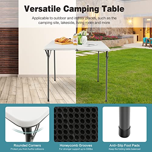 Giantex Portable Folding Table, Foldable Picnic Table With All-Weather Hdpe Tabletop, Metal Frame & Carry Straps, Heavy Duty Outdoor Camping Table, Lightweight Card Table For Beach, Bbq, Party (White) #TOP3