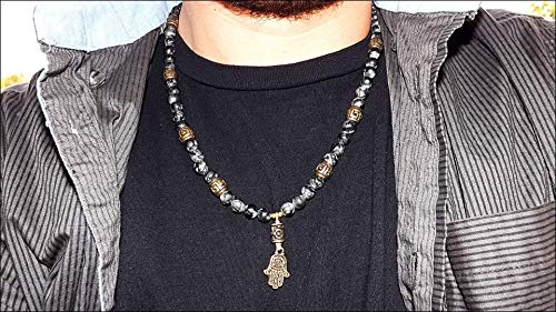 Mens Necklace - Labradorite Beaded Necklace - Gift For Men - Ethnic Necklace - Men Gemstone Hamsa Necklace - Surfer Necklace - Hamsa Pendant #TOP3