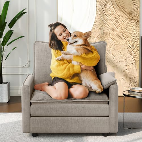 Image of Vesgantti 40 inch Single Seat Sofa, Comfy Cloud Couch Deep Seat Upholstered Couch Chenille Modern Sofa with Armrest Pillow, Easy Assembly for Living Room, Bedroom and Apartment, Light Brown