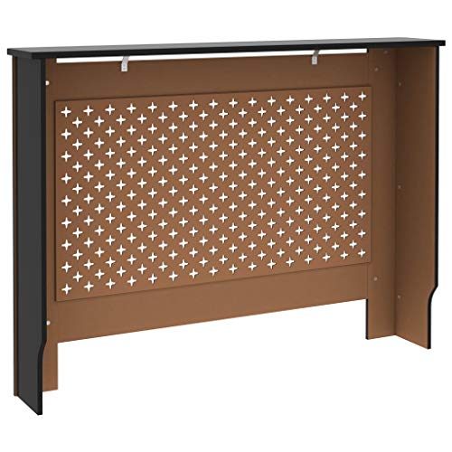 Generic Couvercle de Radiateur Noir, MDF 112x19x81,5 Cm, Style Moderne, Facile à Installer, Décoration Pratique, Espace de Stockage avec Motif en Nid D'abeille/Conception Croisée,