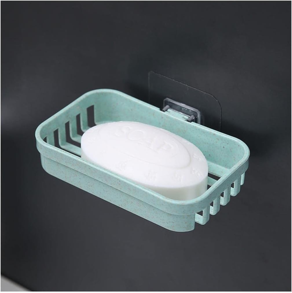 soap dish， Double No Punching Soap Box Sponge Storage Rack Shampoo Bar Holder Self Draining(B)