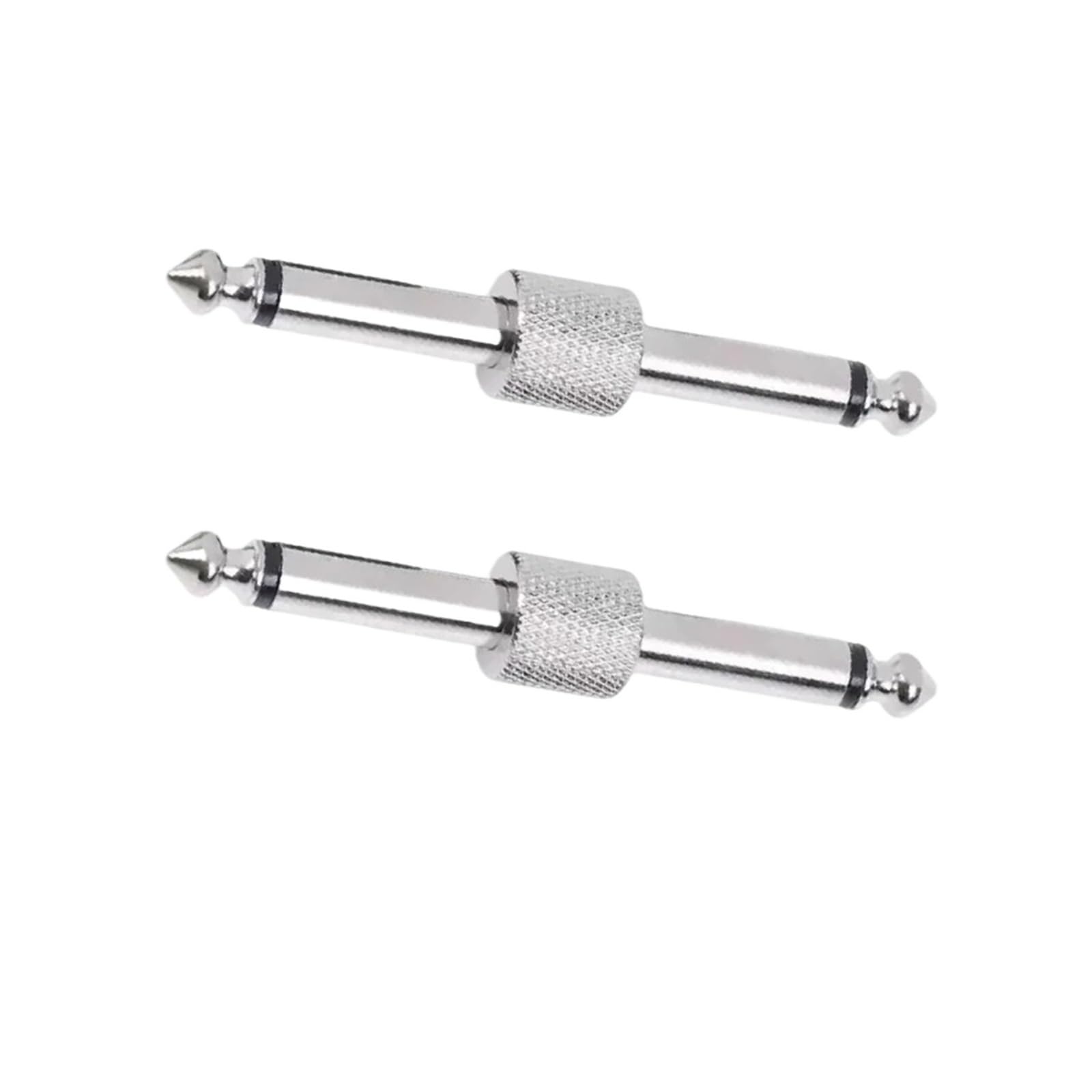 Effektpedal-Anschluss, versilberter Gitarrenstecker, 6,35 mm (1/4 Zoll), Stecker auf Stecker, gerader Typ(2PCS)