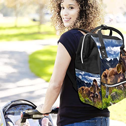 Baby Diaper Bag Backpack Large Capacity Multifunction Travel Backpack Farm Animal Cow With Nature Grass Landscape Maternity Baby Changing Bags For Mom Dad #TOP5