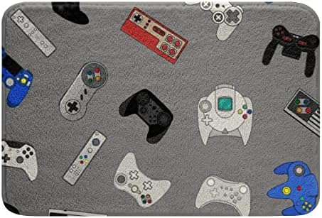 Gamepad Bathroom Rug Mat Gamer Gray Non Slip Bath Rug Soft Water Absorbent Kids Boys Various Video Game Tub Shower Fleece Bath Carpet Game Controller Entryway Rug for Kitchen Bedroom Decor 20"x32"