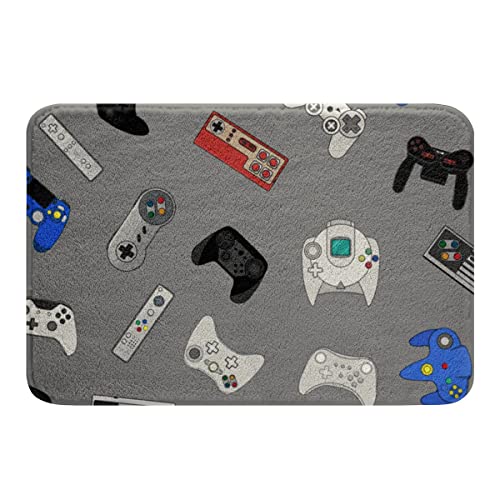 Gamepad Bathroom Rug Mat Gamer Gray Non Slip Bath Rug Soft Water Absorbent Kids Boys Various Video Game Tub Shower Fleece Bath Carpet Game Controller Entryway Rug For Kitchen Bedroom Decor 20"X32" #TOP2