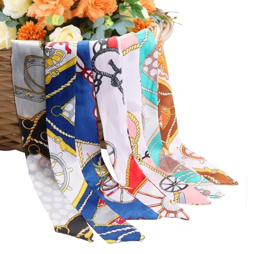 7PCS Women Head Neckerchief Purse Scar, Band Narrow Scarf Ribbon Satin Scarfs, Women Handbag Scarf for Woman Wrap Fashion Gifts, Woman Head Neckerchiefing Purse/ Neckerchief Scarfs (Mixed Styles)