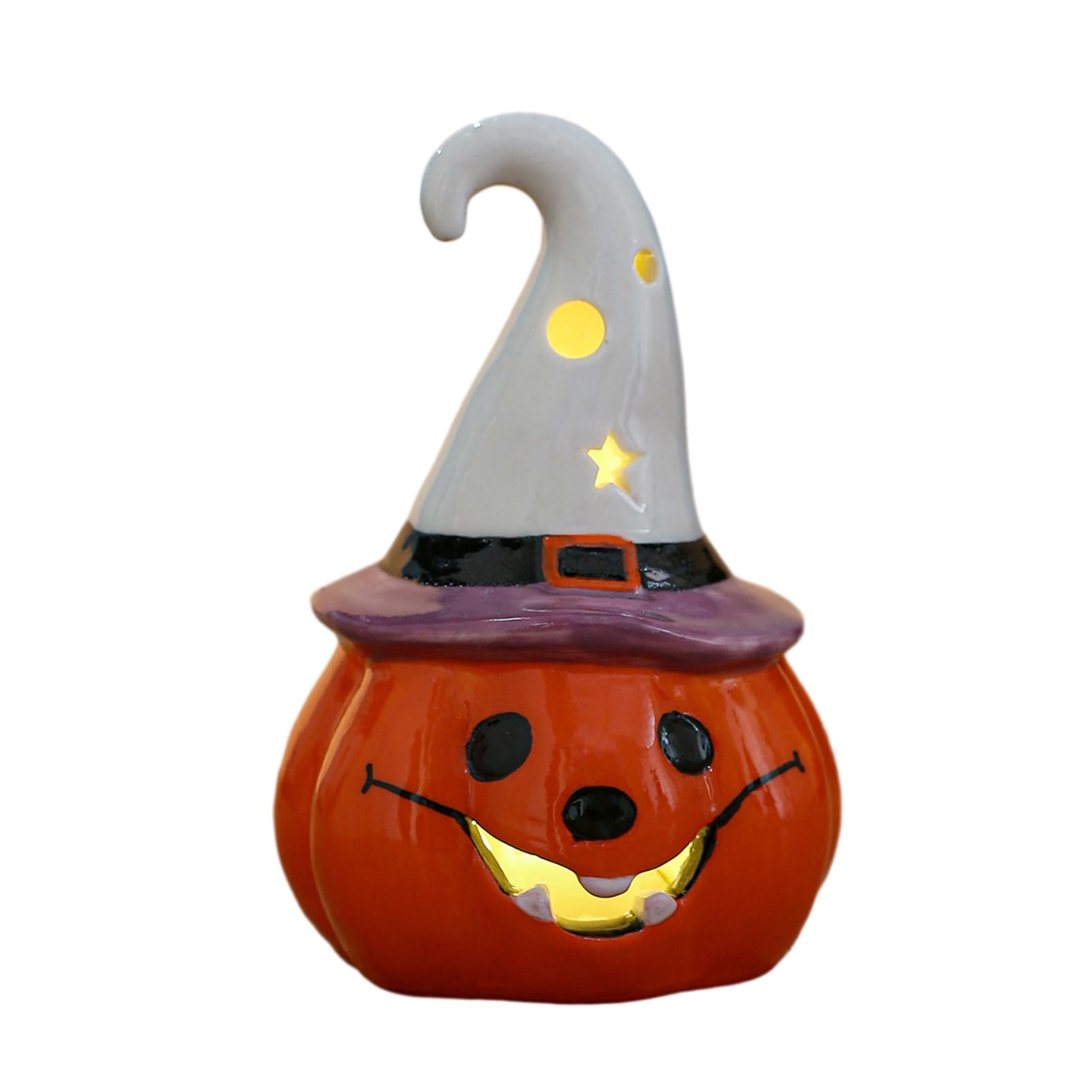 Pasisuu Halloween Pumpkin Ceramic Lamp – Hand Painted Pumpkin Night Light with Ghost Wizard Hat Decor, Warm Glow Halloween Decorations for Tabletop Display [object Object]