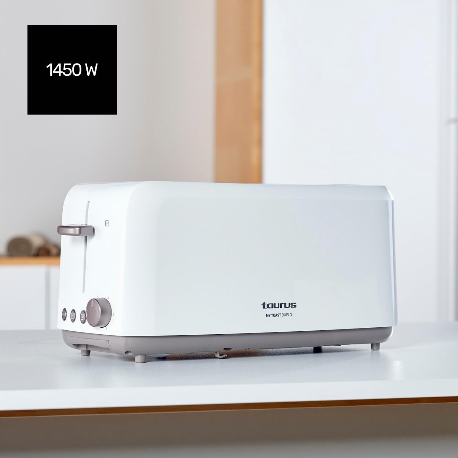 Taurus - Grille-pain Mytoast Duplo,1450W,2 fentes longues et extra larges,6 niveaux de brunissage,3 fonctions (décongeler, réchauffer, annuler),Centrage automatique,Plateau ramasse-miettes