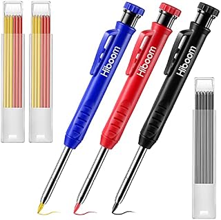 Hiboom 3 Pack Solid Carpenter Pencil with 21 Refill, Long Nosed Deep Hole Mechanical Pencil Marker with Built in Sharpener for Carpenter Father's Day Gift (Blue, Red, Black Cover)
