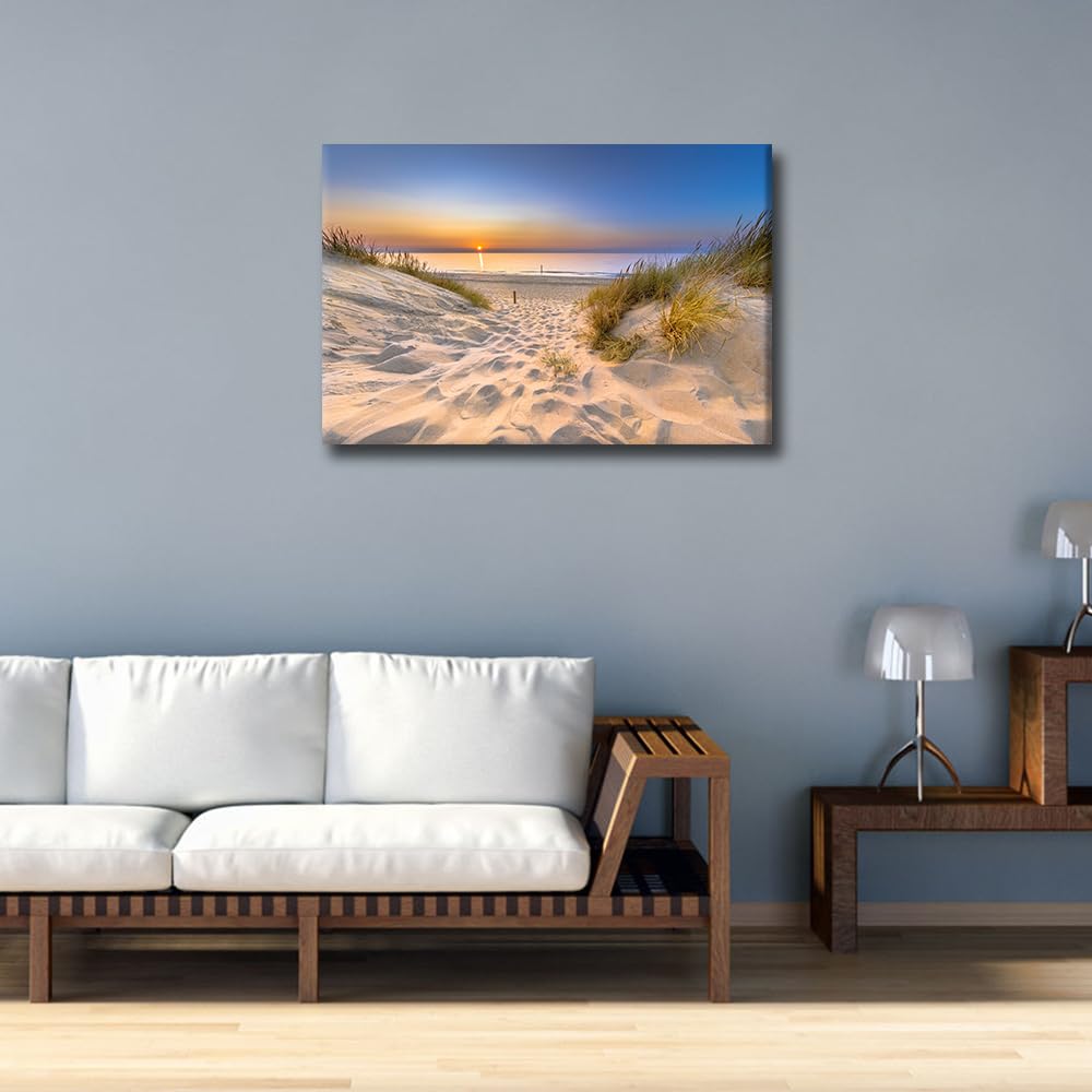 TISHIRON Dune Wall Art Seascape Pictures Print On Canvas Beach Scene Modern Artwork Sea Horizon Wall Art for Living Room Office Posters and Prints Framed Ready to Hang - Image 4