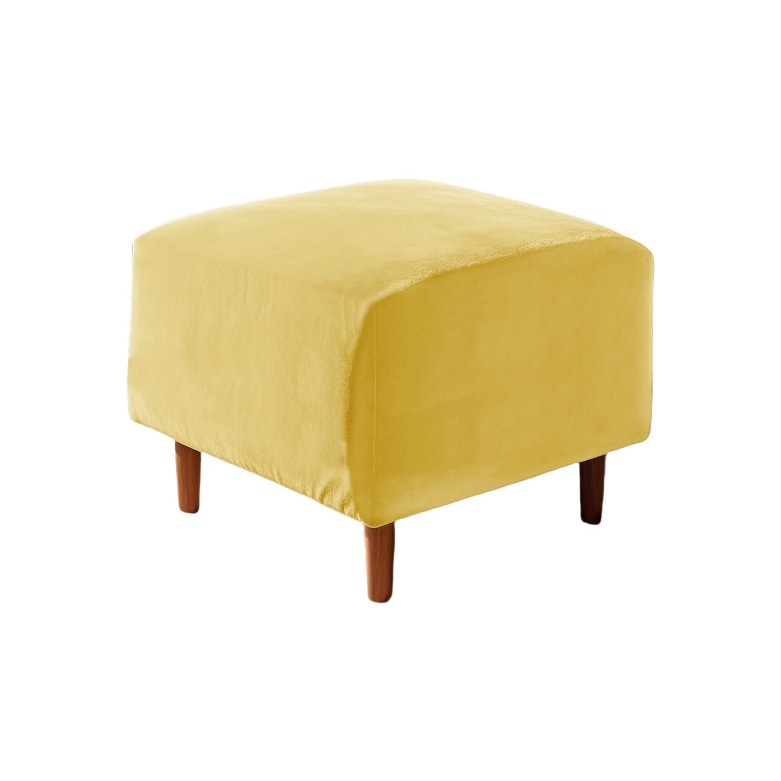 UNBBRRL Footstool Cover with Cushion Cover, Velvet Ottoman Protector Covers, Removable Pouffe Cover with 4 Ties for Living Room (Lemon,Square L stool(1pc))