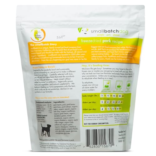 smallbatch Pets Freeze Dried Raw Dog Food, Pork Recipe, 14 oz, Organic High Protein Dog Food, Grain Free, Made in The USA, Humanely Raised Meat, Single Protein, for Picky Eaters, Hydrate & Serve