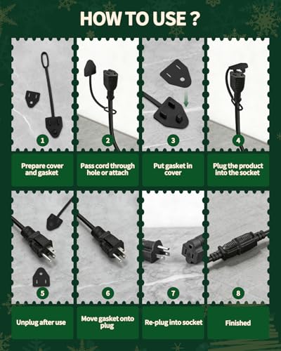 16 Pack Weatherproof Gaskets and Plug Covers with Anti-Loss Lanyard, Silicone Outdoor Plug Protector for 2 & 3 Prong, Extension Cord Cover for Rain/Snow Indoor/Outdoor, Stop GFCI from Tripping - Image 4