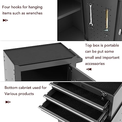 WAYTRIM 3-Drawer Rolling Tool Chest with Wheels, Tool Chest with Large Storage Cabinet and Adjustable Shelf, Removable Portable Top Box with Locking System Tool Chest for Garage, Warehouse, Factory (Black) - Thumbnail 6