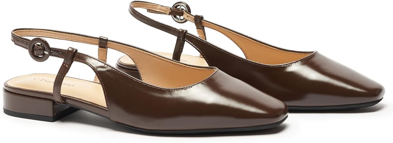 C.Paravano Slingback Flats | Sandals Women | Low Heels | Square Toe Flat | Block Heel Slingback Sandals - Image 4