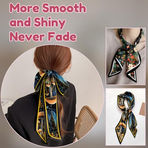 2PCS Scarf Silk Feeling Hair Head Satin Long Neck Fashion Scarfs for Bag Decoration Women Girls Cute 59 * 6.7”3