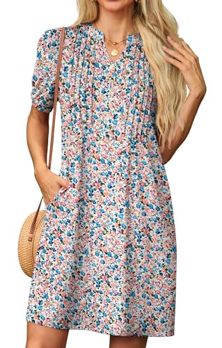 GRECERELLE Sommerkleid Damen Kurzarm V-Ausschnitt Etuikleider T-Shirt Minikleid Tunika Kleid Dresses for Women Leichte Kurze Freizeitkleid Strandkleid...