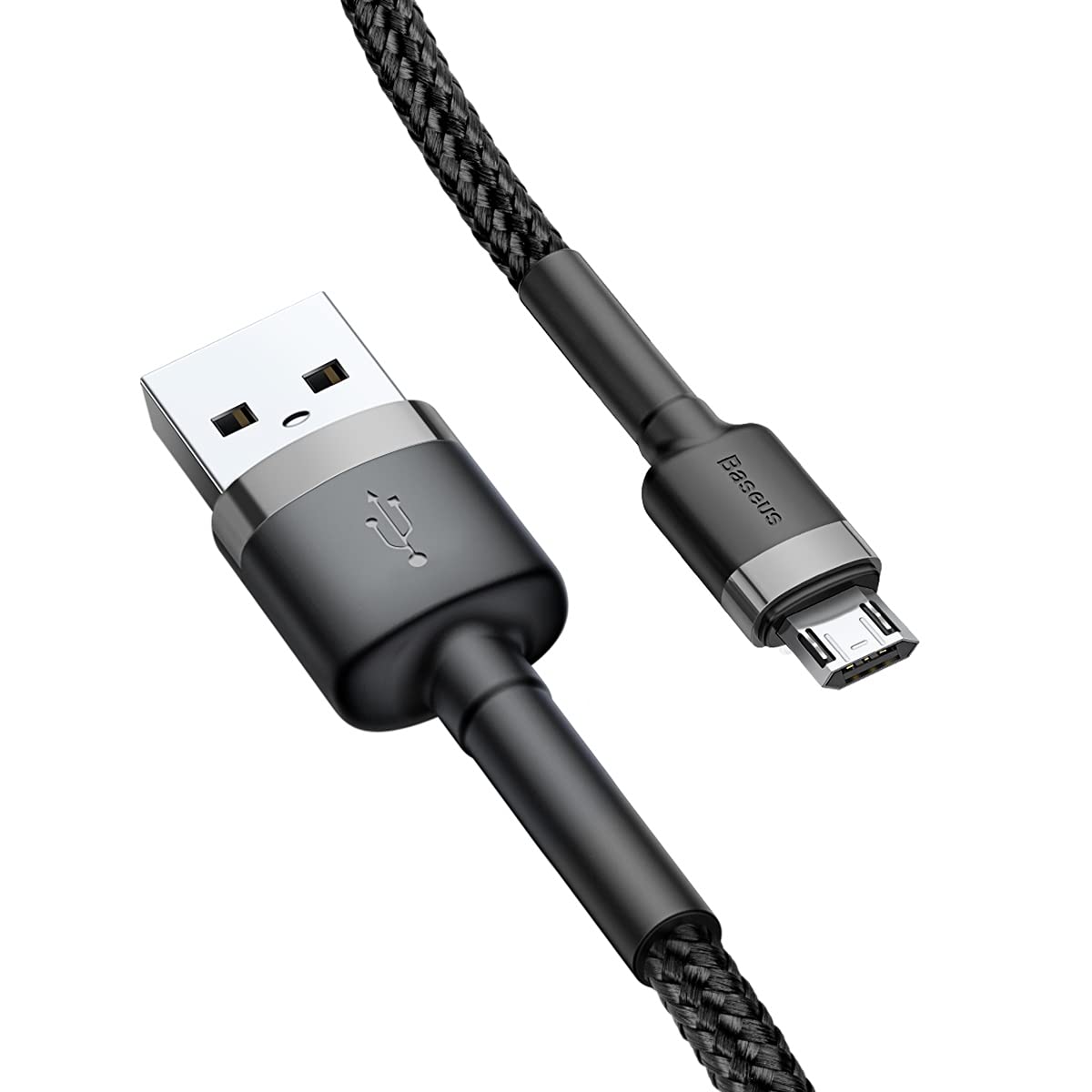 Baseus Cafule Serisi, Şarj & Data Aktarım Kablosu, Gri - Siyah, 1 m, 2.4 A, USB Type A & Micro USB