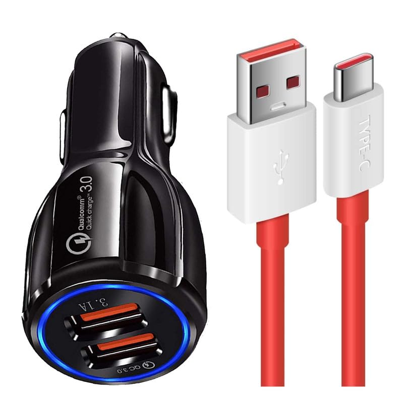 30W Car Charger for Toyota Innova Hycross Original QC Adapter Type C 3.0A High Speed Fast Turbo Charge QC 3.0 Smart DualPort with 1m Type-C Red Charging & Sync Cable (Black, SE.P5)