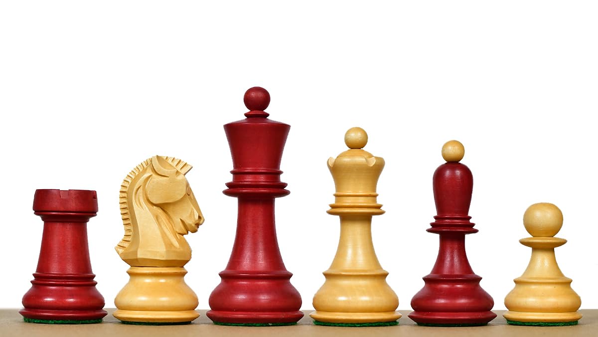 1950 Reproduced Dubrovnik Bobby Fischer Chessmen V3.0 in Stained Crimson Boxwood/Boxwood – 3.7" King | Handcrafted Weighted Chess Set for Collectors & Professionals
