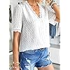 FARYSAYS Womens White Lace Shirts Chiffon Blouses Summer Classic Vintage Elegant V Neck Short Sleeve Tunic Tops for Work Office Ladies Medium