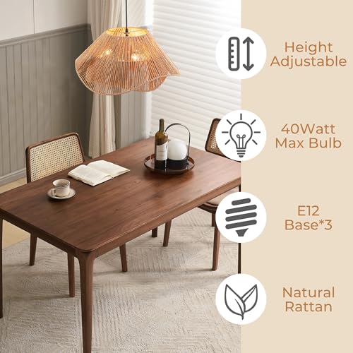LumStory 19.7” Rattan Pendant Light Fixture Boho Farmhouse Woven Rattan Chandelier for Dining Room, 3-Light Large Bohemian Rustic Wicker Ceiling Hanging Lamp Over Table for Kitchen Island, Living Room by LumStory - Used condition - Image 5