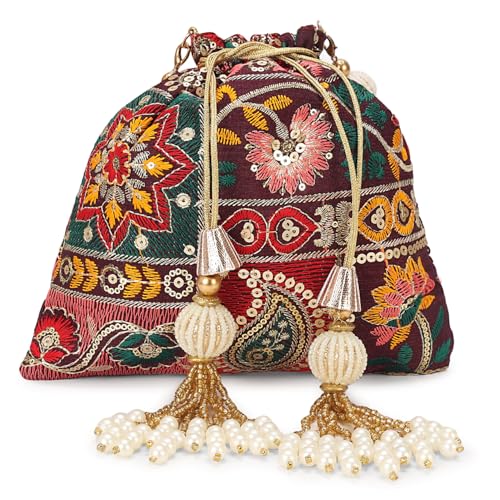 Image of LONGING TO BUY Indian Ethnic Pearls & Sequence Potli Bag for Women, Wedding Potli Bag and For Ethnic Wear