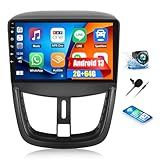 2G+64G Android 13 Car Stereo for Peugeot 207 2009-2013 9 Inch Touch Screen with Wireless CarPlay Android Auto Mirror Link 26UI Bluetooth FM GPS Navigation WiFi SWC Backup Camera