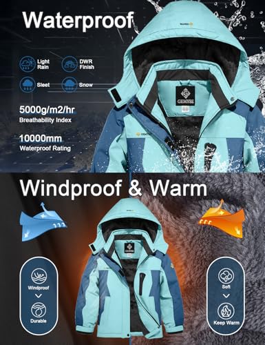 Image of GEMYSE Girl's Waterproof Ski Snow Jacket Hooded Fleece Lined Windproof Winter Jacket